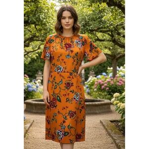 Ann Taylor Dress Women's 14 Orange Floral Flutter Sleeve Fit & Flare Cottage NWT